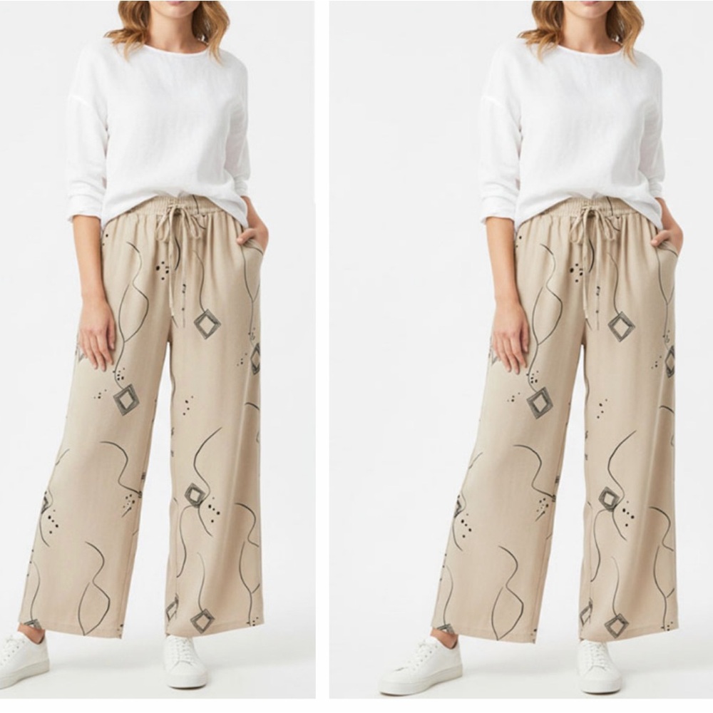 Stylish Beige Patterned Boho Wide Leg Pants